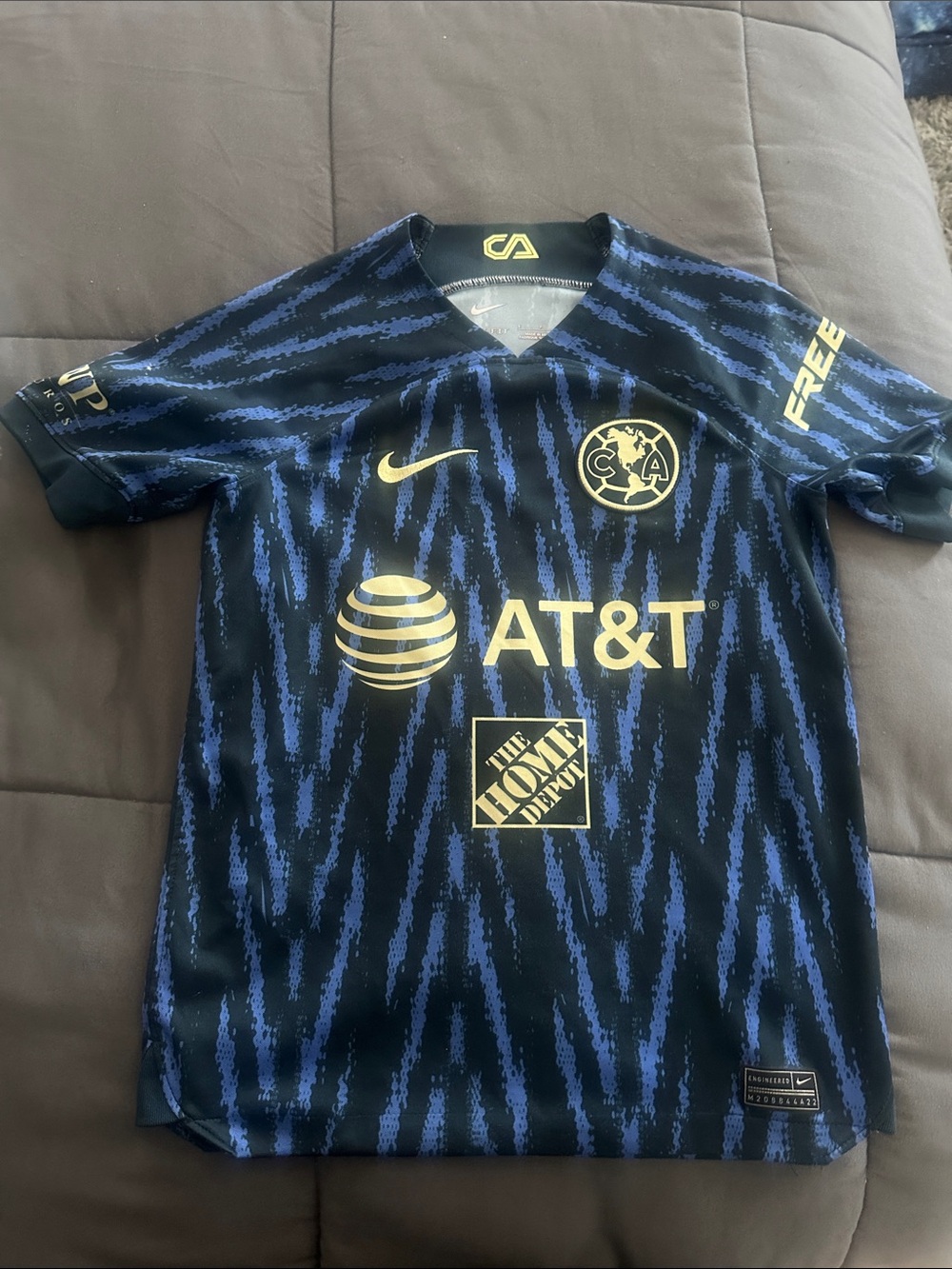 Nike Kids Black and Blue Club América Jersey with Gold Logos